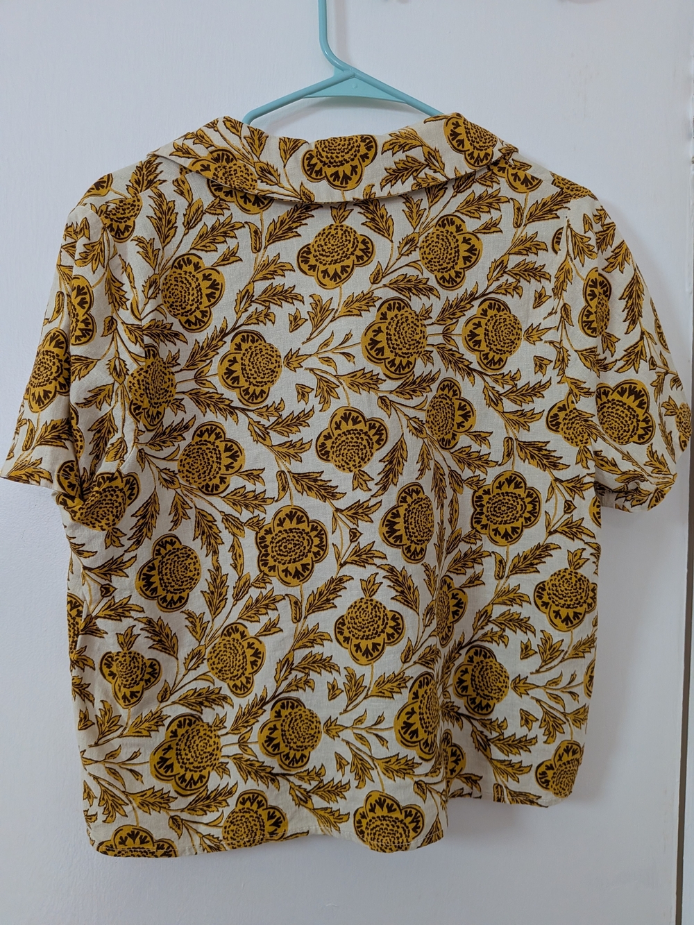 Nicole Miller Short-Sleeve Button-Front Top - Mustard on Cream Floral - Picture 2 of 3